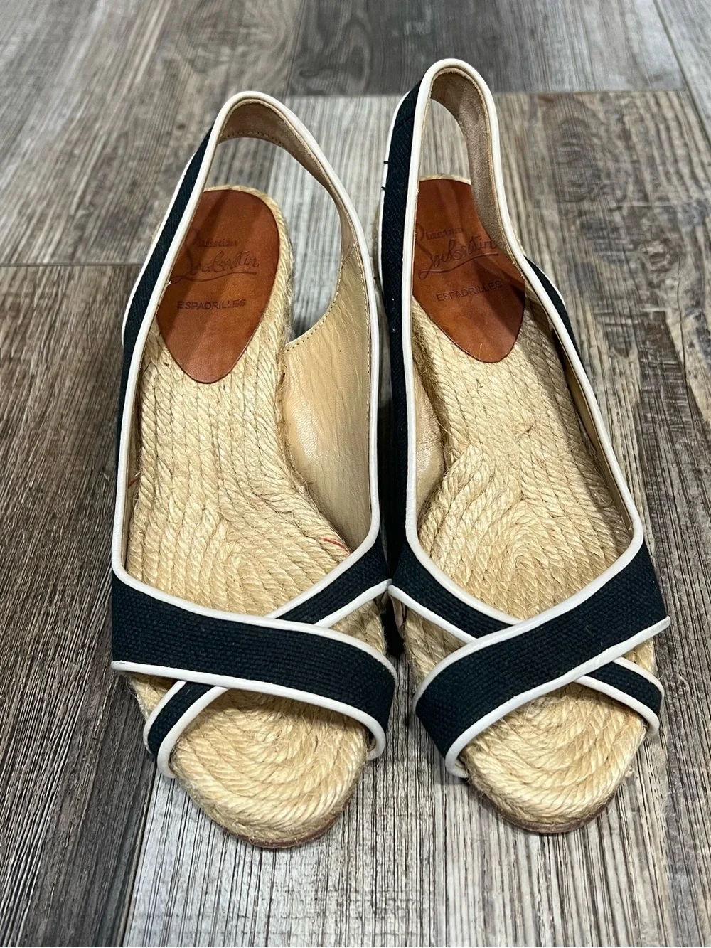 Christian Louboutin Black Espadrille Slingback with Cream Trim